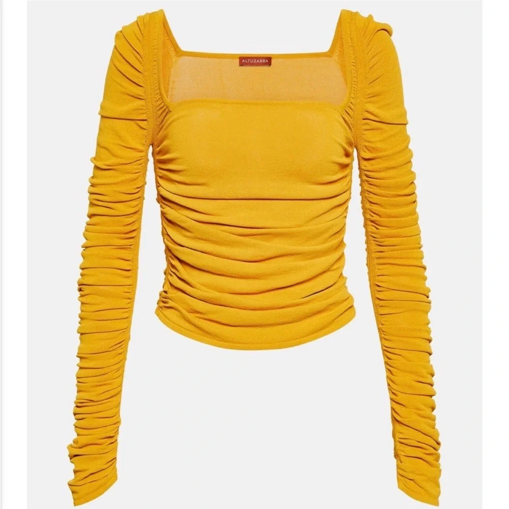Altuzarra Asgard Goldenrod Long Sleeve Ruched Sweater Size Small Designer - Picture 2 of 9